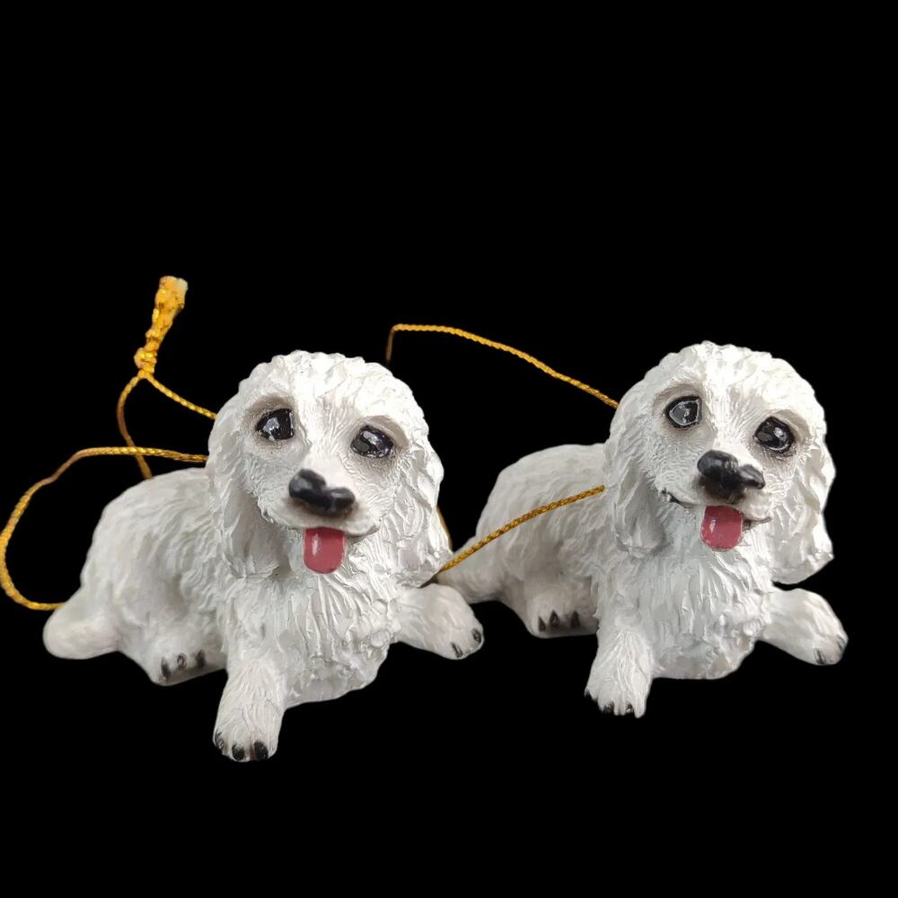 Set of 2 Cute Poodle White Dog 2.5" Resin Holiday Christmas Tree Ornaments